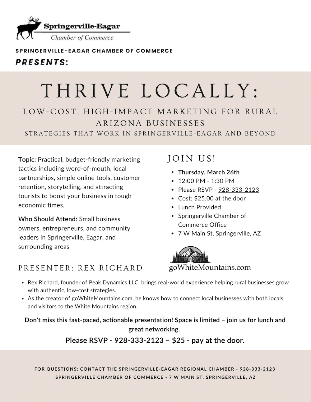 Springerville-Eagar Chamber of Commerce Presents: - Thrive Locally
